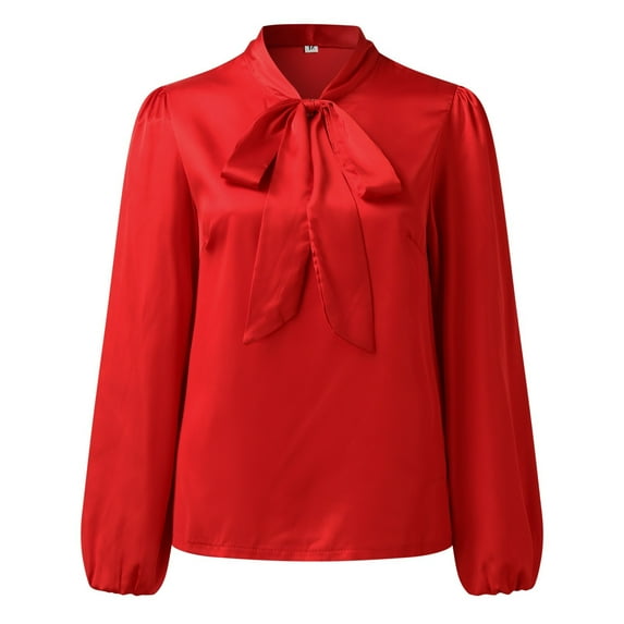 Afdoent Blouses For Women Long Sleeve Solid Color Shirt With Tie Front Casual Spring Summer Blouse Summer Outfits 2025
