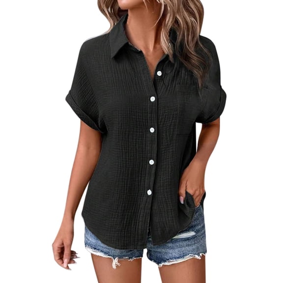 Afdoent Blouses For Women Solid Color Casual Batwing Sleeve Button Up Shirt Summer Outfits 2025