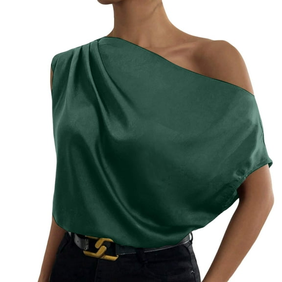 Afdoent Blouses For Women Solid Color Sleeveless Shirt With Irregular Shoulders One Neck Pullover Summer Outfits 2025