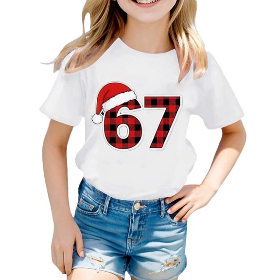 Afdoent Boys And Girls 67 Funny Number T Shirt Summer Short Sleeve Crew Neck Top T-Shirts 12-13 Years