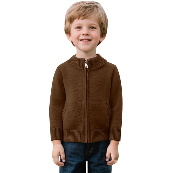 Afdoent Boys Cardigan Sweater Classic Zip Up Knit Cardigan Sweater with Pockets Comfortable Casual Outerwear for Kids 9-10Years