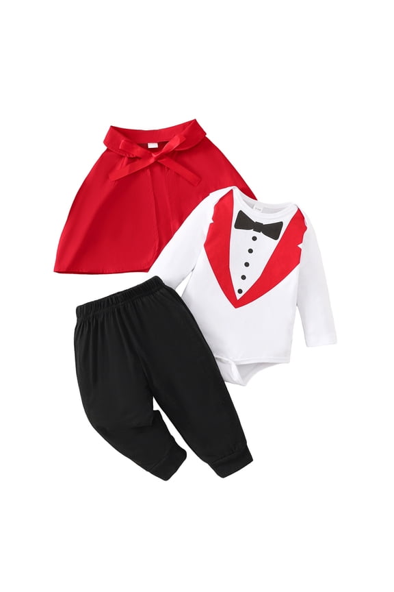 Boys Clothing Sets Baby Boys First Birthday Outfit Three Piece Romper Cape Pants Tuxedo Christening Baptism Formal Wear Comfortable