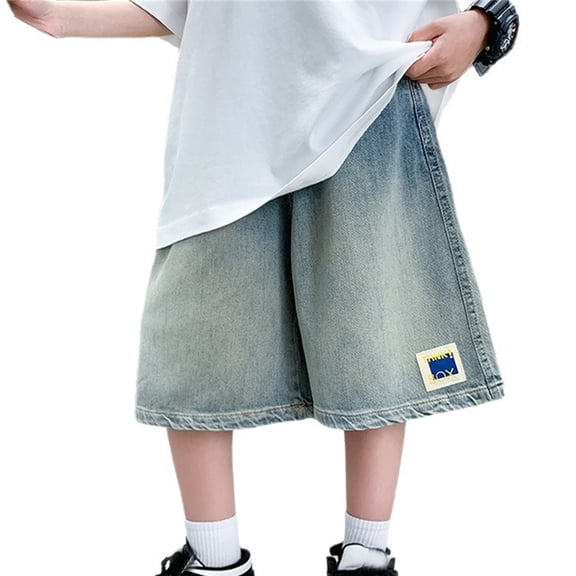 Afdoent Boys Jeans Boys Loose Denim Shorts Letter Print Soft Elastic Band Jeans Middle Pants 3-4 Years