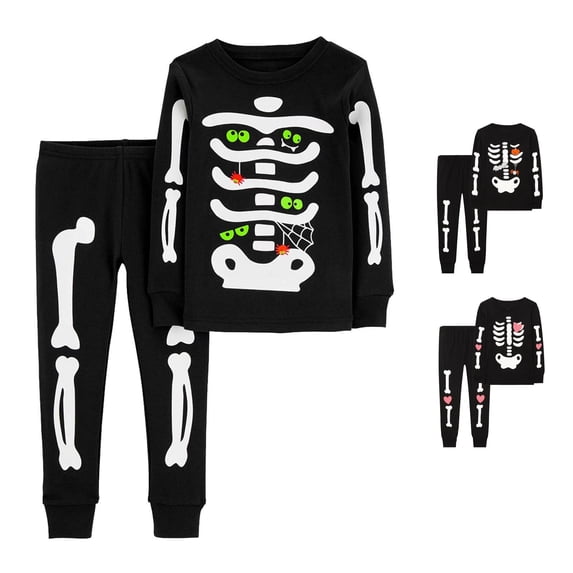 Afdoent Boys Pajamas Set Halloween Skeleton Pjs Glow In The Dark Sleepwear Pant Sets Kids Jammies Toddler Kids Fall Winter Loungewear Holiday Pjs Leisure 2-3 Years