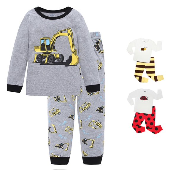 Afdoent Boys Pajamas Set Little Boys Kids Cute Excavator Print Pajamas Long Sleeve Top And Pants Toddler Casual Sleepwear Casual 6-7 Years