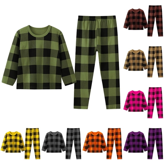 Afdoent Boys Pajamas Set Toddler Kids Boys Plaid Print Pajamas Winter Long Sleeve Top Pants Outfits Set Casual 6-7 Years