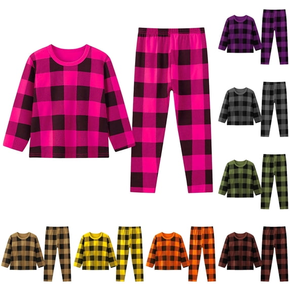 Afdoent Boys Pajamas Set Toddler Kids Boys Plaid Print Pajamas Winter Long Sleeve Top Pants Outfits Set Classic 3-4 Years