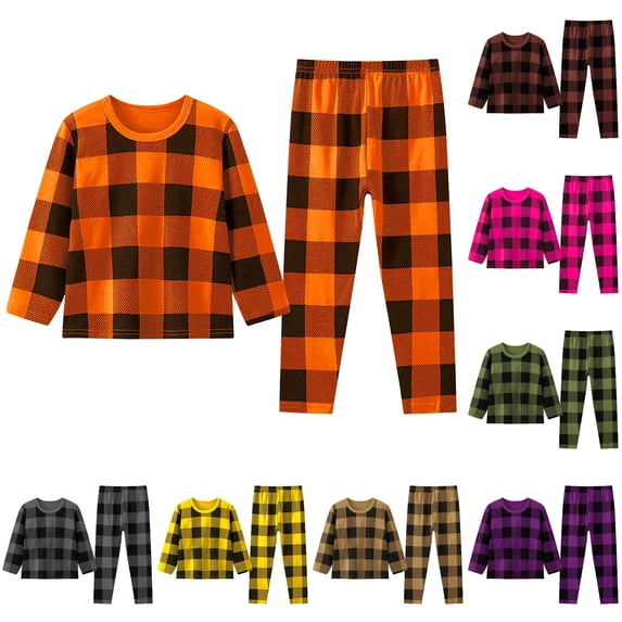 Afdoent Boys Pajamas Set Toddler Kids Boys Plaid Print Pajamas Winter Long Sleeve Top Pants Outfits Set Classic 6-7 Years