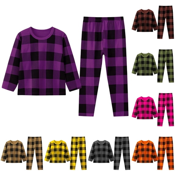 Afdoent Boys Pajamas Set Toddler Kids Boys Plaid Print Pajamas Winter Long Sleeve Top Pants Outfits Set Classic 7-8 Years