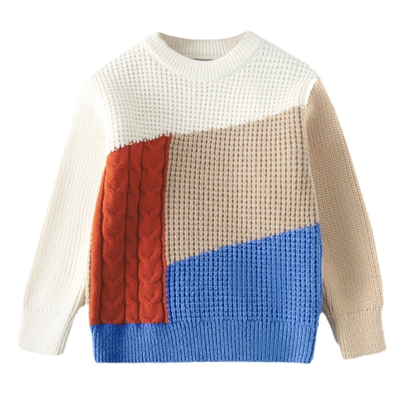 Afdoent Boys Sweater Kids Color Block Knit Sweaters Long Sleeve Crewneck Pullover Warm Winter Clothes 5-6 Years