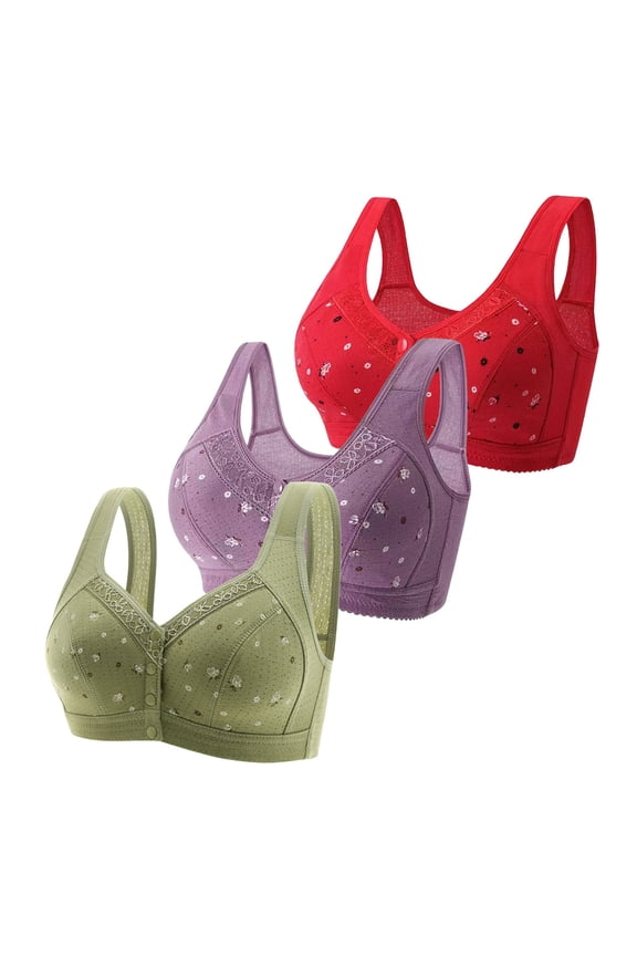 Bras For Women 3 Pack Women's Front Side Buckle Lace Edge No Underwire Movement Seamless Gathering Adjustment Yoga Sleep Large Bra Comfortable