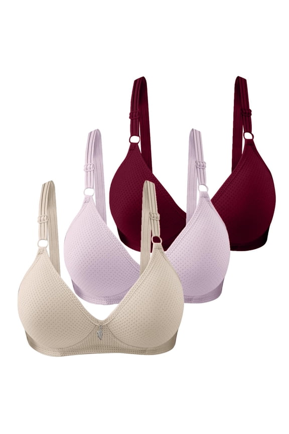 Bras For Women 3 Pack Women's Solid Color Cup Gathered Breathable Side Fold Adjustable Shoulder Strap Large Bra Underwear Comfortable Everyday