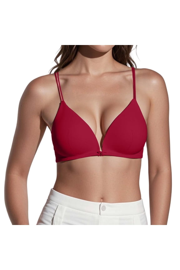 Bras For Women Slim Shoulder Straps Back Front Buttoned Underwear Women's Thin Summer Small Chest Close Fitting No Underwire Triangular Cup Seamless Bra Soft Comfort
