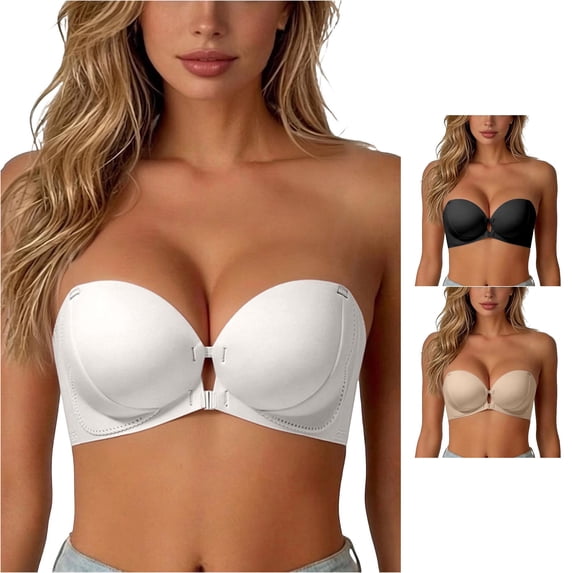 Afdoent Bras for Women Front Closure Bra Push Up Small Bust Seamless Strapless Backless Smoothing Daily Wear