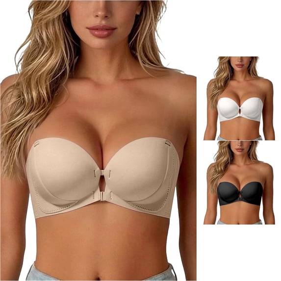 Afdoent Bras for Women Front Closure Bra Push Up Small Bust Seamless Strapless Backless Smoothing Daily Wear