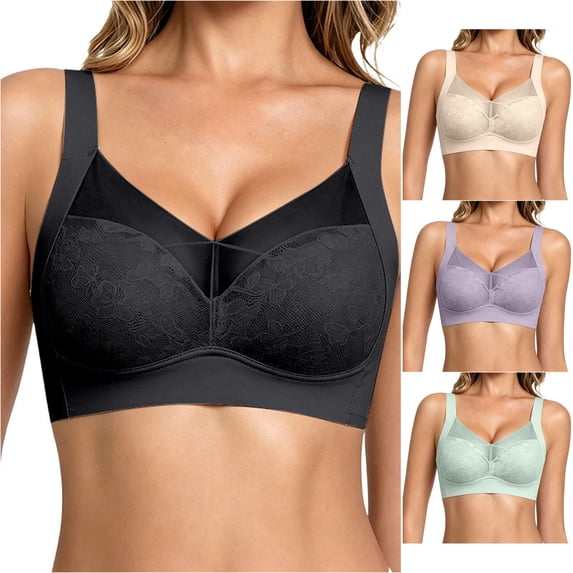 Afdoent Bras for Women Seamless Lace Backless Bra Push Up Lift Fixed Cup Vest Style Wireless Comfy Everyday Bra