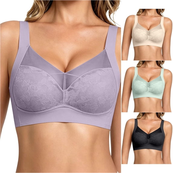 Afdoent Bras for Women Seamless Lace Backless Bra Push Up Lift Fixed Cup Vest Style Wireless Comfy Everyday Bra