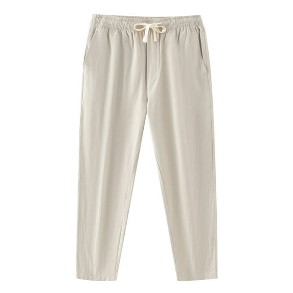 Afdoent Casual Pants For Men Retro Pockets Low Waisted Drawstring Imitation Linen Pants Jogging Fashion