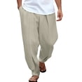 thumbnail image 1 of Afdoent Casual Pants For Men Solid Color Casual Pocket Front Pocket Fold Wide Leg Pants Elastic Waist Belt Loose Pants Comfortable, 1 of 8