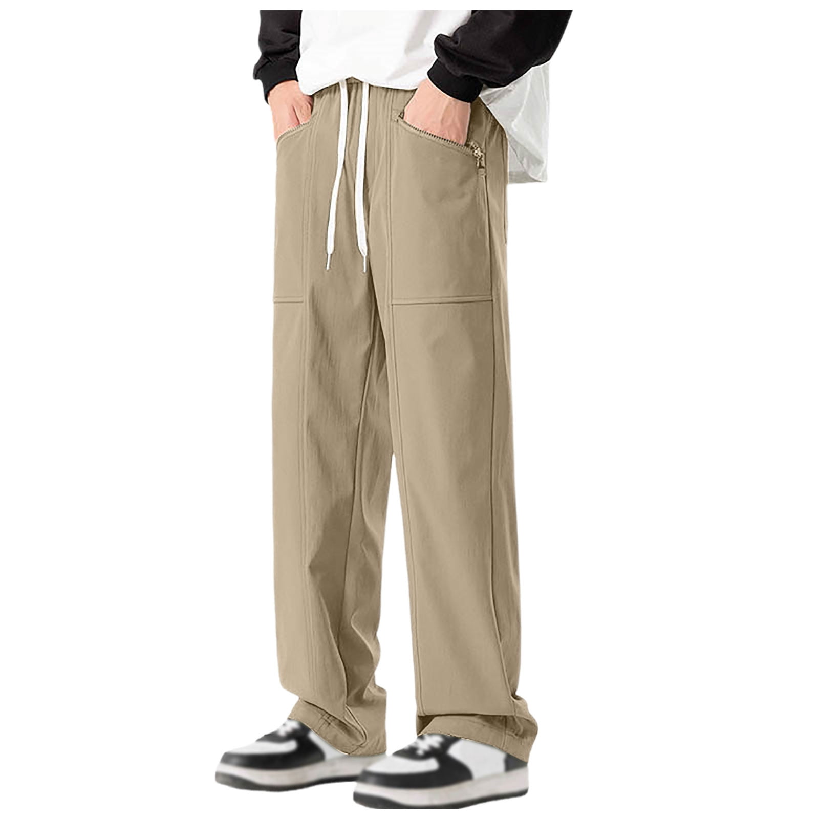 Afdoent Casual Pants For Men Solid Color Loose Straight Leg Pants ...