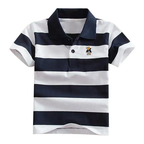 Afdoent Casual Tops For Boys Kids Short Sleeve Striped Shirt Button Closure Fashion Comfortable Soft Fabric Kids Funny Cute Tops