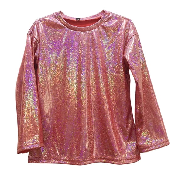 Afdoent Children Tshirts Carnival Primary And Secondary School Banquet Sequined Loose Long Sleeve T Shirt Dance 16-17 Years