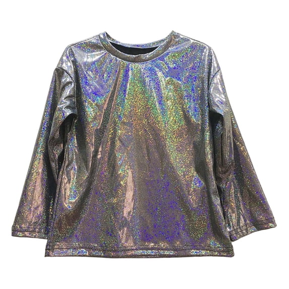 Afdoent Children Tshirts Carnival Primary And Secondary School Banquet Sequined Loose Long Sleeve T Shirt Dance 4-5 Years
