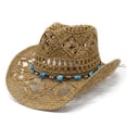 thumbnail image 1 of Afdoent Cowboy Hat For Women Summer Western Cowboy Hat Shapeable Straw Hat Hollowed Out Fashion Hat Classic, 1 of 3