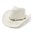 thumbnail image 1 of Afdoent Cowboy Hat For Women Summer Western Cowboy Hat Shapeable Straw Hat Hollowed Out Sun Hat Classic, 1 of 3