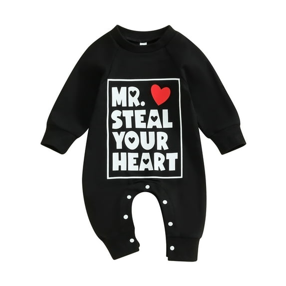 Afdoent Cute Baby Boy Girl Romper Baby Boys Valentine's Day Letter Printed Long Sleeve Romper Jumpsuit Clothes Kids Gifts