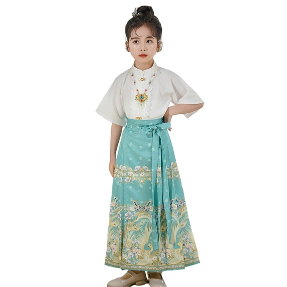 Afdoent Cute Outfits For Girls Dress For Girls Horse Face Skirt Classical Style Short Sleeve Ancient Cute Kids Clothes 6-7 Years