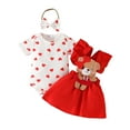 thumbnail image 1 of Afdoent Cute Outfits For Girls Girls Short Sleeve Heart Printed Romper Bodysuit Cartoon Suspender Skirts Outfits Classic 9-12 Months, 1 of 7