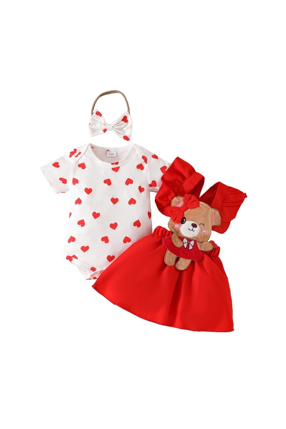 Cute Outfits For Girls Girls Short Sleeve Heart Printed Romper Bodysuit Cartoon Suspender Skirts Outfits Classic 9-12 Months