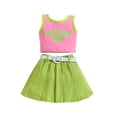thumbnail image 1 of Afdoent Cute Outfits For Girls Toddler Color Block Letter Print Tank Top & Denim Skirt Set Summer Casual Outfit Cute Kids Clothes 2-3 Years, 1 of 8