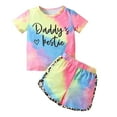 thumbnail image 1 of Afdoent Cute Outfits For Girls Toddler & Little Girls Leopard Print & Tie Dye Two Piece Set Summer Short Sleeve Outfit With Letter Details Classic 5-6 Years, 1 of 7