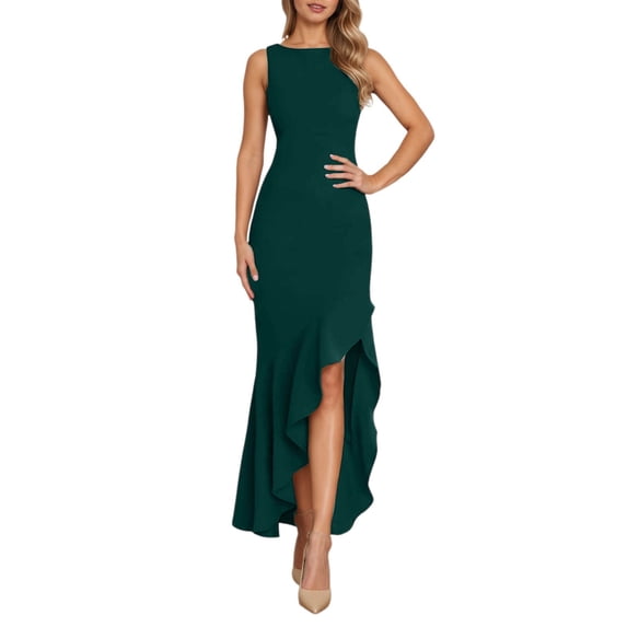 Afdoent Dresses For Women 2026 Elegant Long Slit High Low Evening Gown With Ruffle Hem Party Dress For Formal
