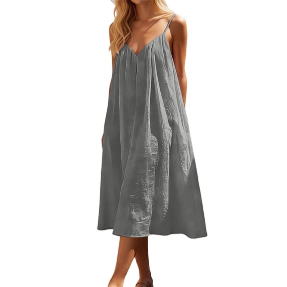 Afdoent Dresses For Women Design Sleeveless Open Back Loose Fit Casual Dress Robe Homewear Midi Dress Boho Beach Dress