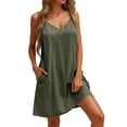thumbnail image 1 of Afdoent Dresses For Women V Neck Casual Sleeveless Spaghetti Strap Flowy Beach Holiday Dress With Pockets Fashion Beach Vacation Clothes, 1 of 6