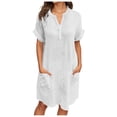 thumbnail image 1 of Afdoent Dresses For Women 2026 Casual V Neck Dress With Pockets And Buttons Comfortable Everyday Spring Summer Dress Flowy Relaxed Fit Beach Vacation Clothes, 1 of 5