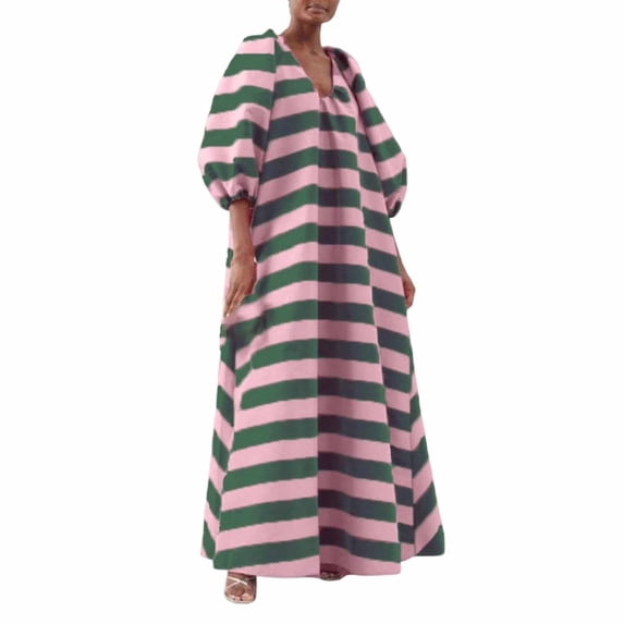 Afdoent Dresses For Women Casual Striped Dress With Sleeves And V Neck Relaxed Fit Flowy Summer Tunic Dress For Everyday Comfort Beach Vacation Clothes Trendy Clothes