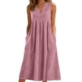 thumbnail image 1 of Afdoent Dresses For Women Linen Maxi Dresses For Casual V Neck Long Dress Sleeveless With Pockets Beach Travel Vacation Long Sundress Beach Vacation Clothes, 1 of 5