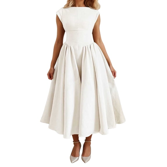 Afdoent Dresses For Women Sleeveless Maxi Corset Dress Crew Neck Backless Flowy Elegant Evening Party Long Dresses Beach Vacation Clothes Fashion Clothing