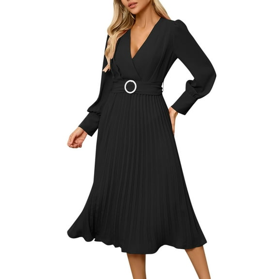 Afdoent Dresses for Women Female Fashion Slim Fit V Neck Long Sleeve A Line Dress Beach Party Dresses Fashion Trendy 2025
