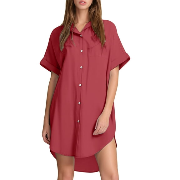 Afdoent Dresses for Women Ladies Linen Beach Cover Up Dress With Button Closure Casual Swimwear Shirt For Summer Leisure