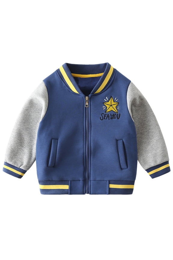 Fall Jacket For Boys Baseball Jacket Winter Warm Thickened Zip Up Hooded Outerwear Casual Sports Coat For Children Youth Kids Autumn 2-3 Years