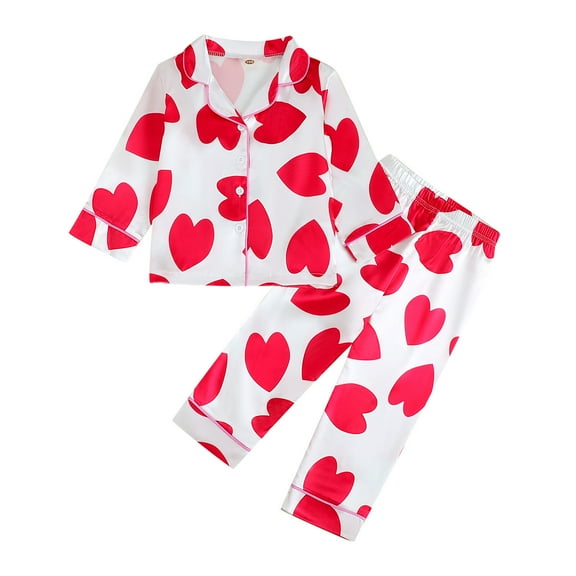 Afdoent Fashion Clothing Sets Girls Long Sleeve Pajama Heart Printed Loungewear Soft Sleepwear Two Piece Outfit For Toddler And Kids Comfortable Nightwear 3-4 Years