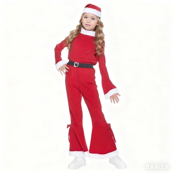 Afdoent Fashion Clothing Sets Performance Outfit For Girls Christmas Holiday Party Dress With Santa Design For Childrens Choir And Dance Shows 11-12 Years