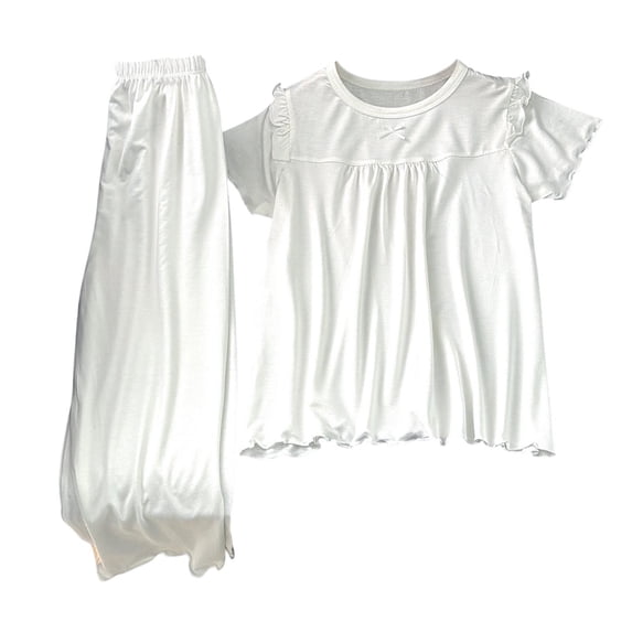 Afdoent Girl Outfits Girls Summer Outfits Sets Casual Comfortable Round Neck Elastic Waist Toddler To Teen Indoor Wear With Slippers Fashion Clothes Outfits 5-6 Years
