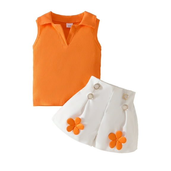 Afdoent Girl Outfits Summer Toddler Girls Sleeveless Ribbed Vest T Shirt Tops Floral Shorts Outfits Cute Kids Clothes 9-12 Months