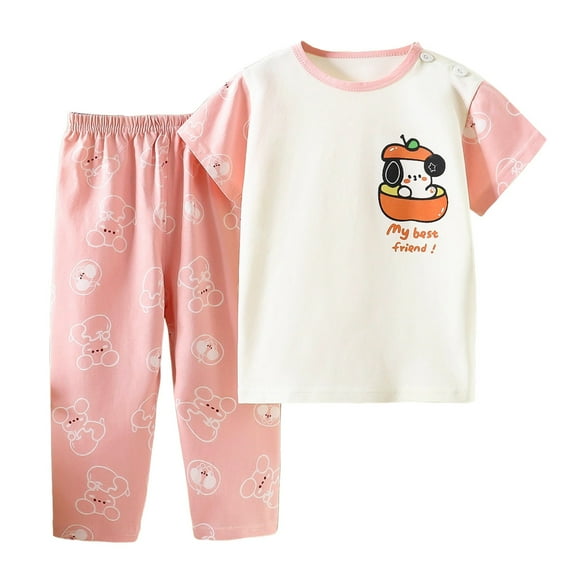 Afdoent Girl Outfits Toddler Boys Girls Summer Cartoon Printed Short Sleeve Tops And Shorts 2Pc Children's Suit Comfortable 18-24 Months